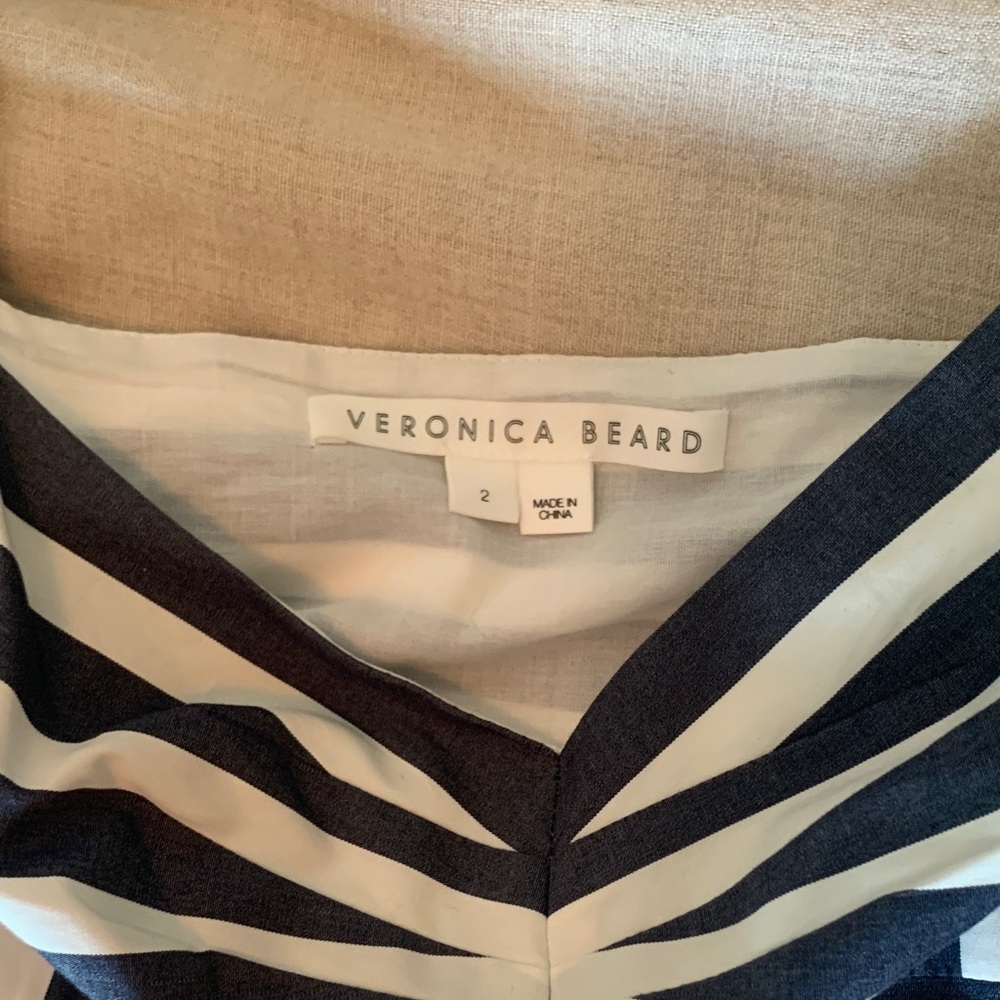 Veronica Beard Striped Navy and Cream Midi Dress - Picture 2 of 12